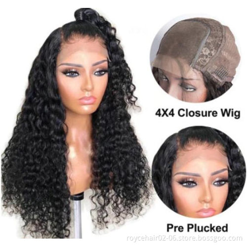 Cheap Human Hair Wig Indian Hair Extension Cuticle Alighned Jerry Curl Virgin Hair Transparent 4x4 Lace Front Wig For Women